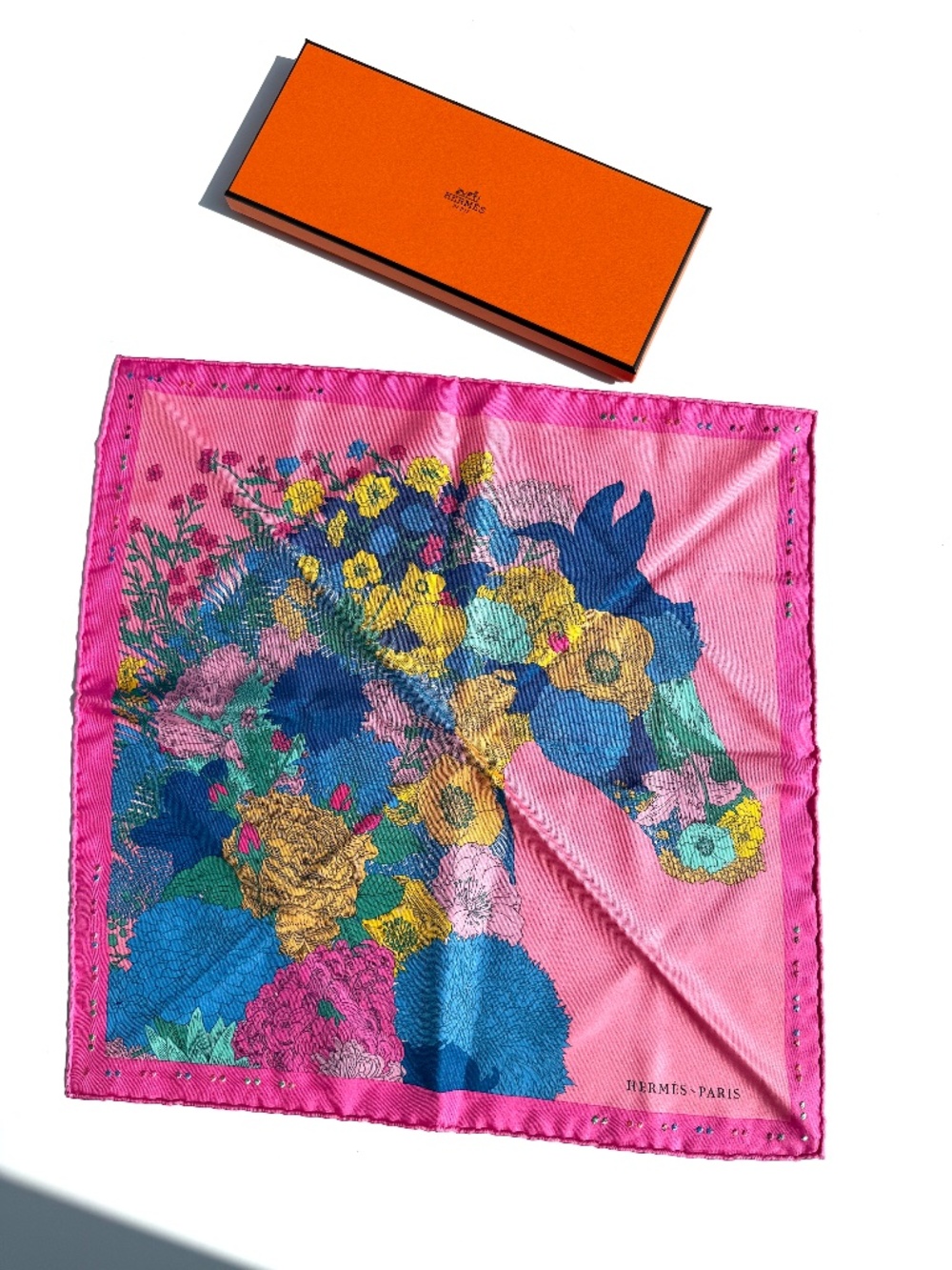 HERMES Robe Legere Embroidered Pink Blue Yellow Silk Square Scarf 45 - Picture 1 of 13